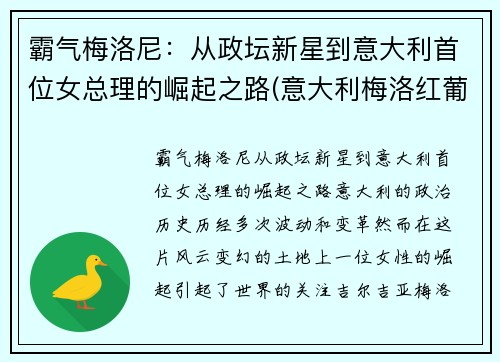 霸气梅洛尼：从政坛新星到意大利首位女总理的崛起之路(意大利梅洛红葡萄酒)