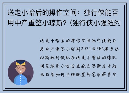 送走小哈后的操作空间：独行侠能否用中产重签小琼斯？(独行侠小强纽约)